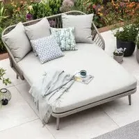 Seras Fabric Garden Daybed with Cushion - Grey Oak
