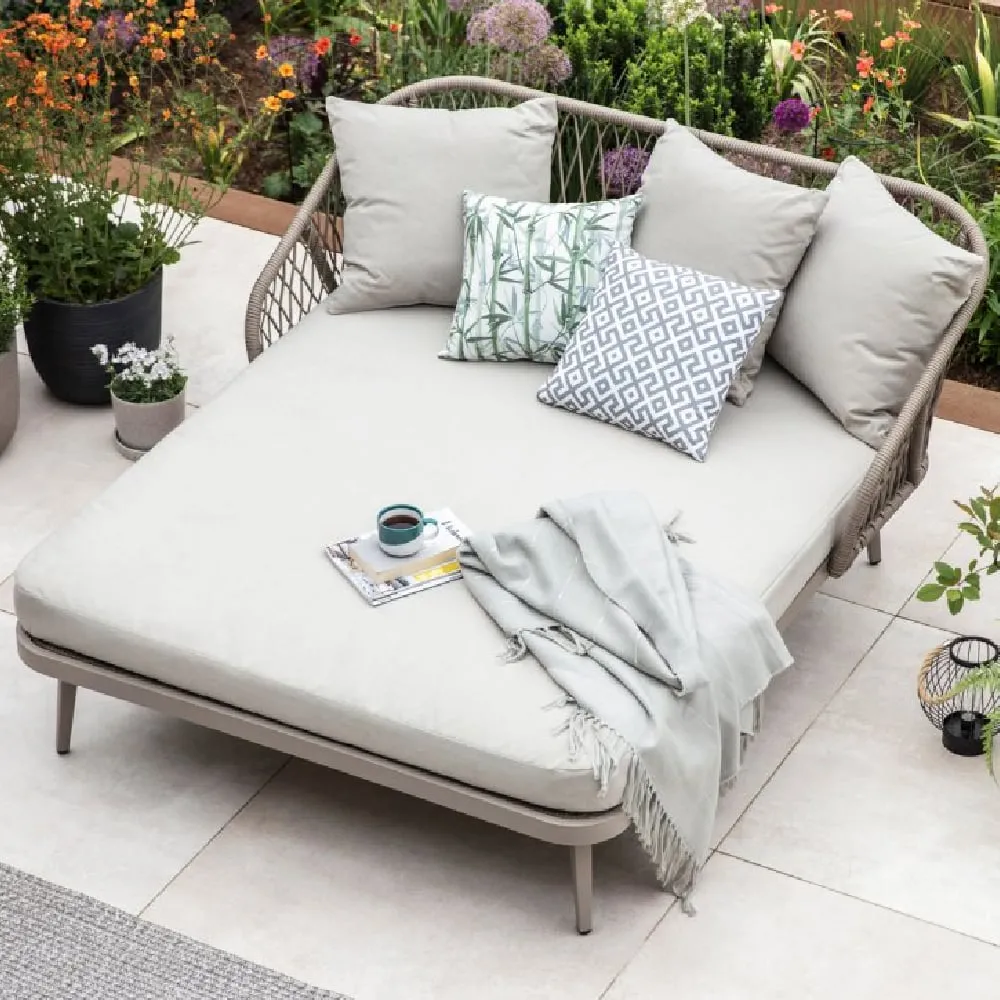 Seras Fabric Garden Daybed with Cushion - Grey Oak image