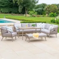 Seras Rattan Corner Lounge Dining Set - Grey Oak