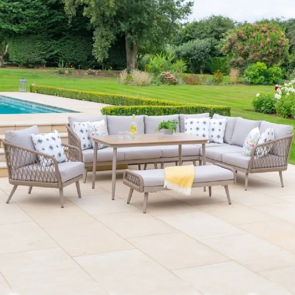 Seras Rattan Corner Lounge Dining Set - Grey Oak