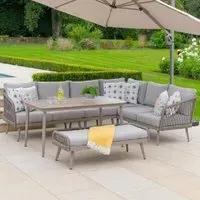 Seras Rattan Garden Lounge Dining Set - Grey Oak