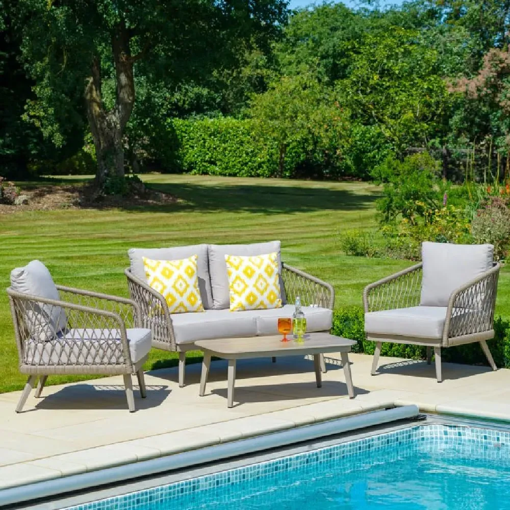 Seras Rattan Lounge Set with Coffee Table - Grey Oak