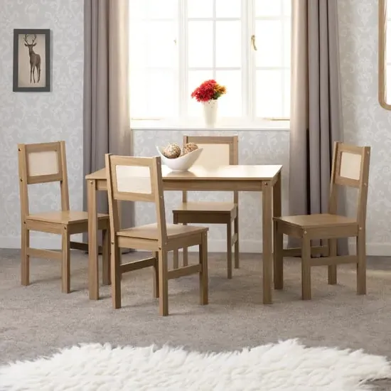Sete Dining Table with 4 Chairs - Light Oak, Rattan Effect