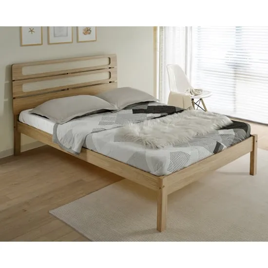 Sete King Size Bed Frame - Light Oak, Rattan Effect