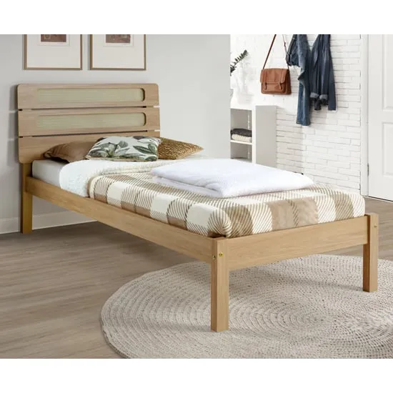 Sete Single Bed Frame - Light Oak, Rattan Effect image