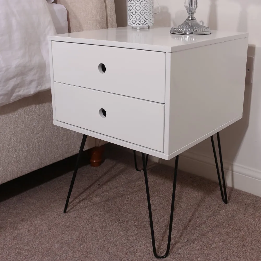 Sevilla Bedside Cabinet with Black Legs - White