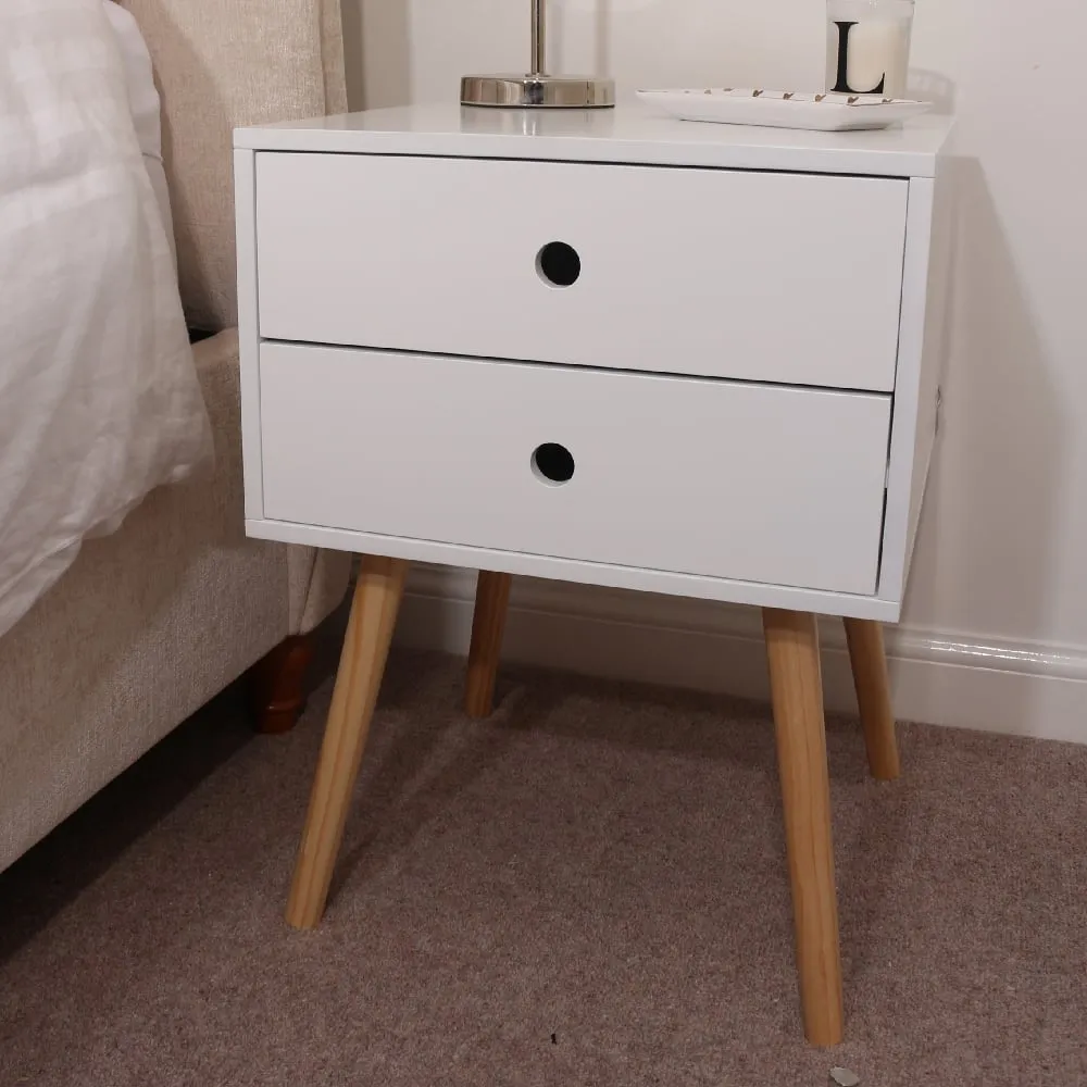 Sevilla Bedside Cabinet with Oak Legs - White