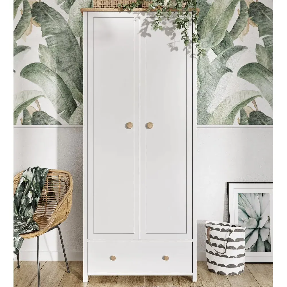 Sevilla II 2-Door Wardrobe - Matt White, Oak