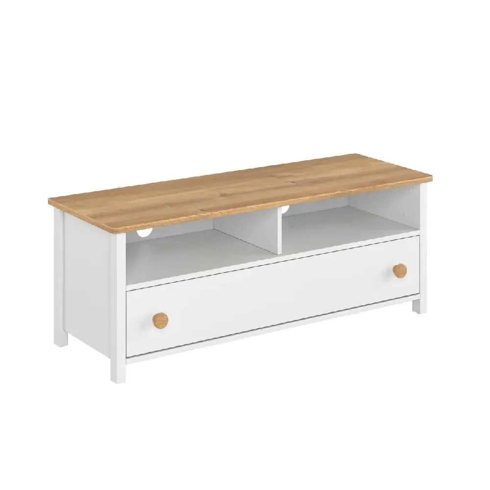Sevilla TV Stand with Drawer - White, Oak