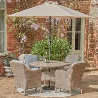 Sewanee 4-Seater Outdoor Dining Set with 2.5m Parasol - Stone, Poly-Rattan alternate view