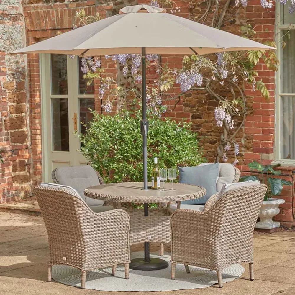 Sewanee 4-Seater Outdoor Dining Set with 2.5m Parasol - Stone, Poly-Rattan product