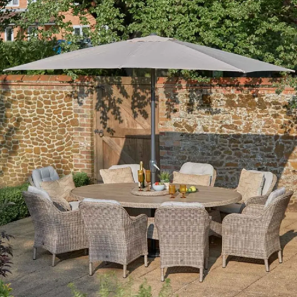 Sewanee Round Garden Dining Set with Parasol - Sand, Rattan