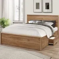 Seward Small Double Bed with 2 Drawers - Rustic Oak