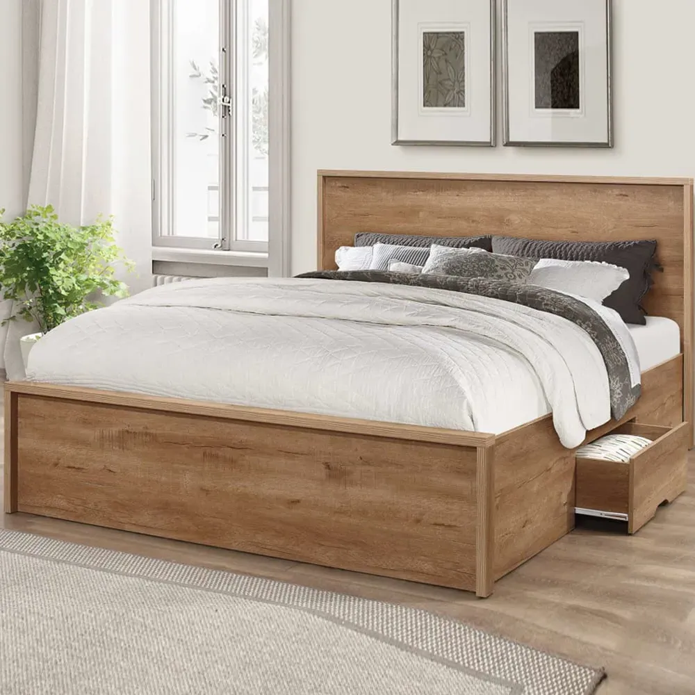 Seward Small Double Bed with 2 Drawers - Rustic Oak