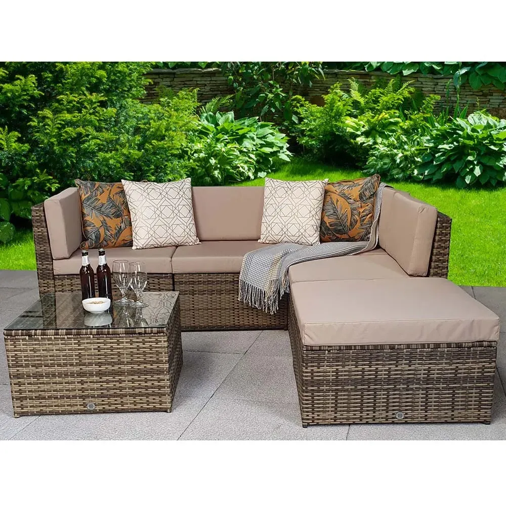 Shafter L-Shaped Garden Corner Sofa Set - Natural Brown, Rattan