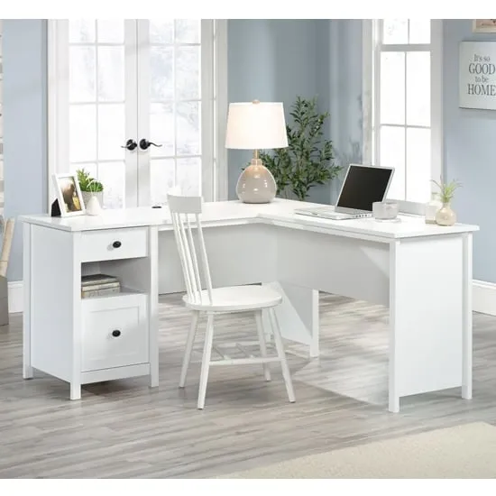 Shaker L-Shaped Laptop Desk with Storage - White