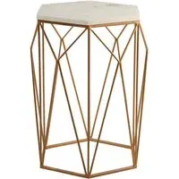 Shalom Hexagonal Side Table - White, Marble