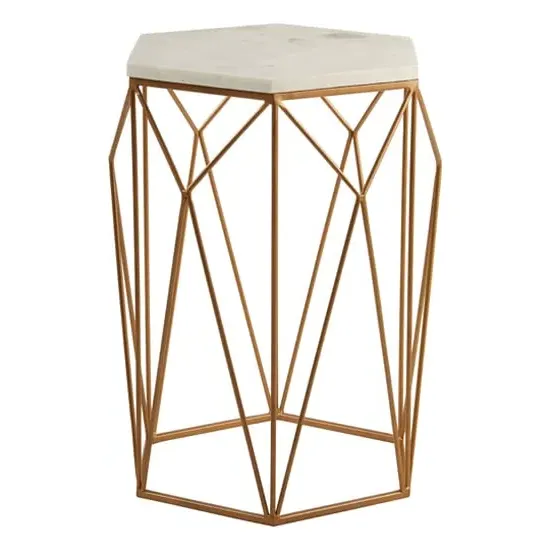 Shalom Hexagonal Side Table - White, Marble image
