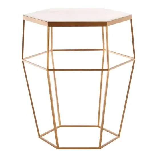 Shalom Hexagonal Side Table - White, Marble image