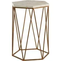 Shalom Hexagonal Side Table with Gold Base - White, Marble