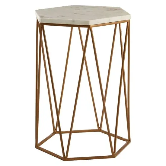 Shalom Hexagonal Side Table with Gold Base - White, Marble image