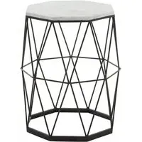 Shalom Octagonal Side Table - White, Marble