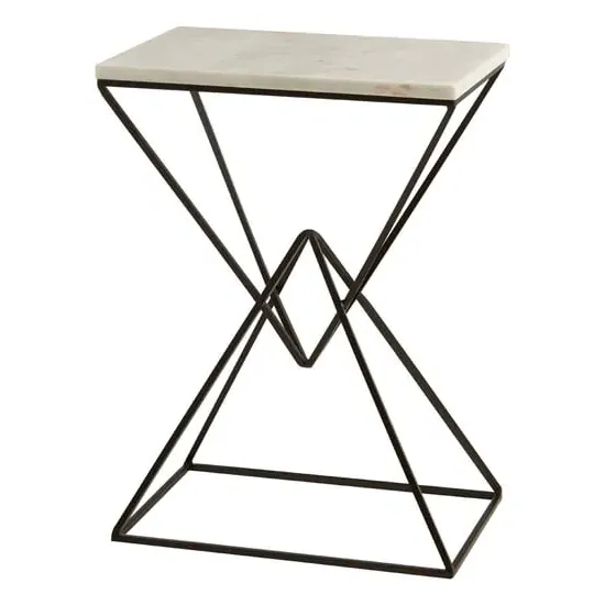 Shalom Rectangular Side Table - White, Marble image