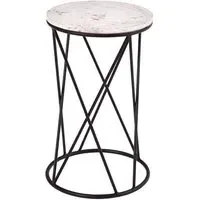 Shalom Round Side Table - White, Marble