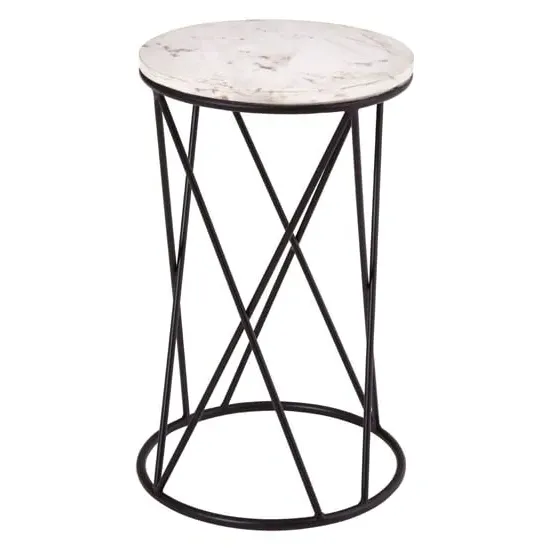Shalom Round Side Table - White, Marble image