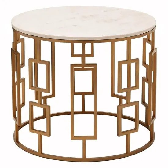 Shalom Round Side Table - White, Marble image