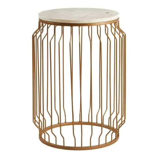 Shalom Round Side Table - White, Marble image