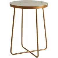 Shalom Round Side Table with Cross Base - White, Marble