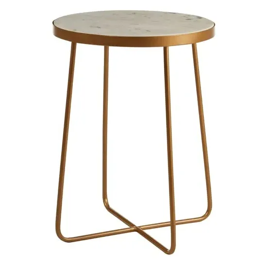 Shalom Round Side Table with Cross Base - White, Marble image