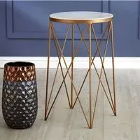 Shalom Round Side Table with Gold Cross Legs - White, Marble