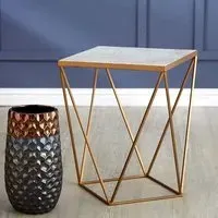 Shalom Square Side Table - White, Marble