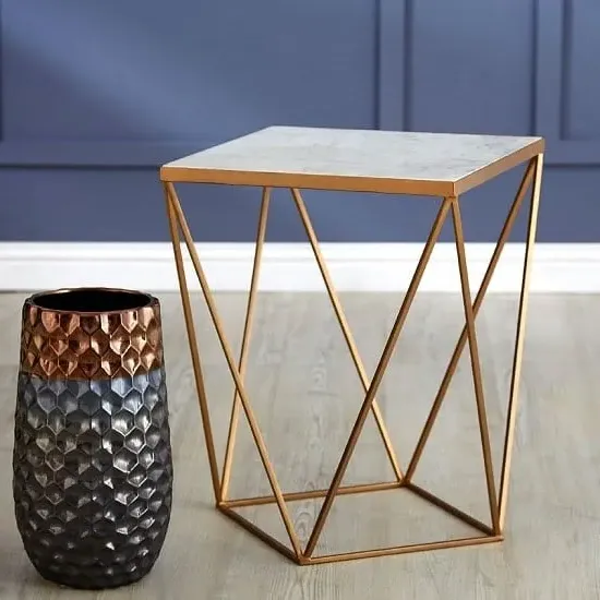 Shalom Square Side Table - White, Marble image