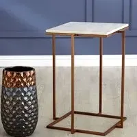 Shalom Square Side Table - White, Marble