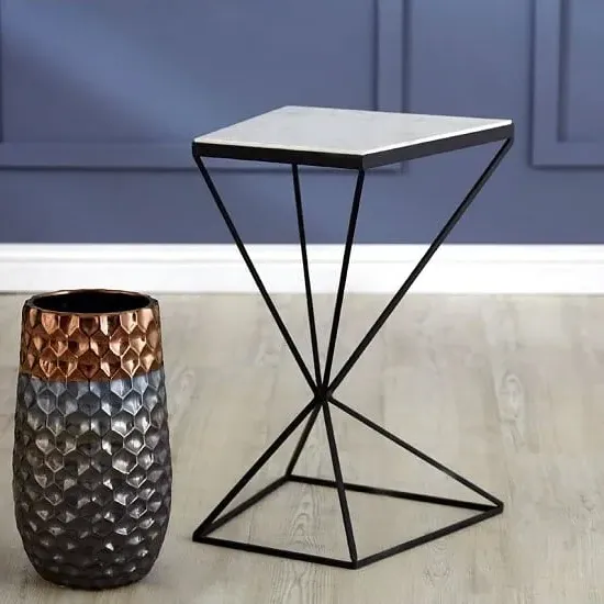 Shalom Trapezoid Side Table - White, Marble image