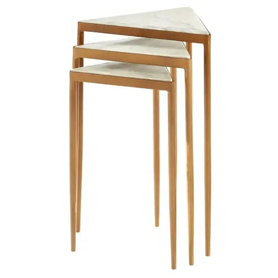 Shalom Triangular Nest of 3 Tables - White, Marble image