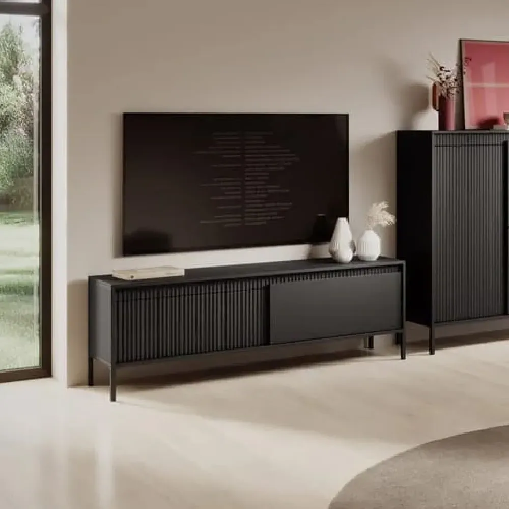 Shawnee Large TV Stand with 2 Flip Doors - Black