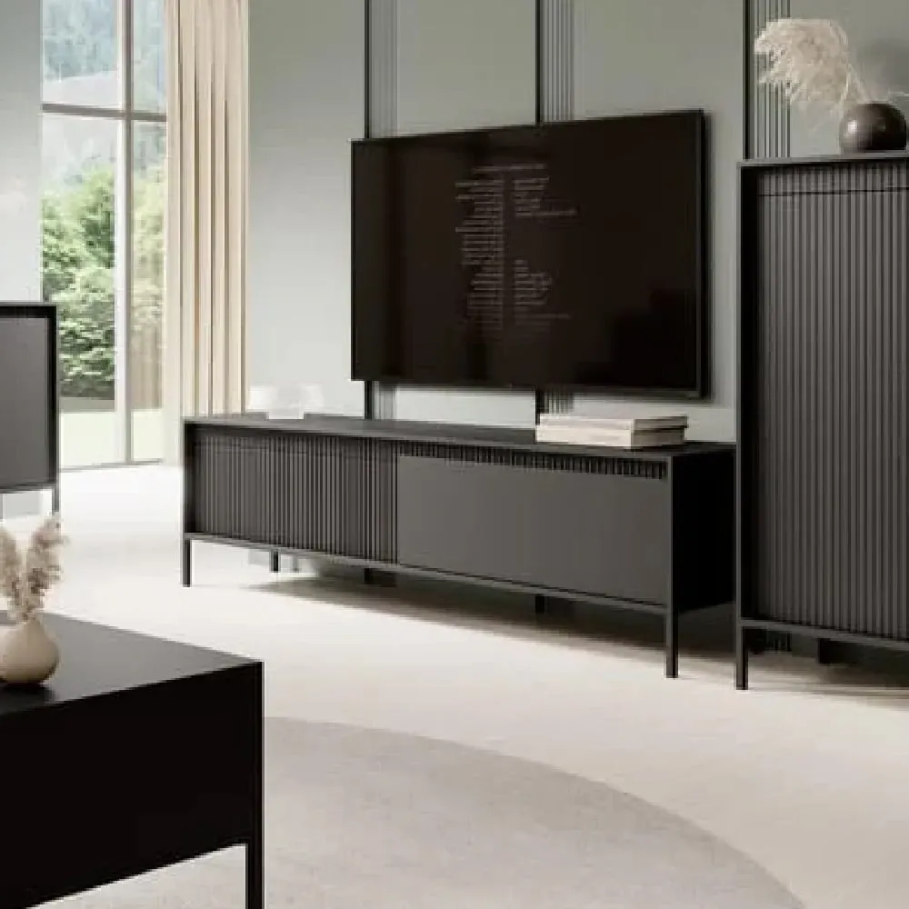 Shawnee TV Stand with 2 Flip Doors - Black