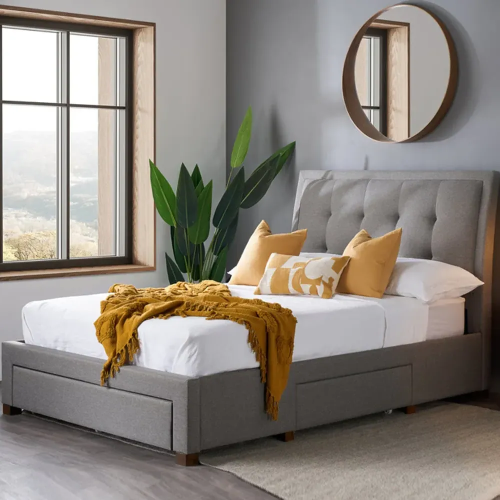 Shelbi Fabric King Size Bed with 3 Drawers - Grey image