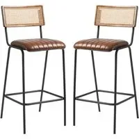 Shelby Bar Stools in Pair - Brown, Genuine Leather