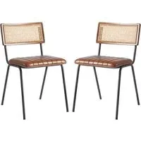 Shelby Dining Chairs in Pair - Brown, Genuine Leather