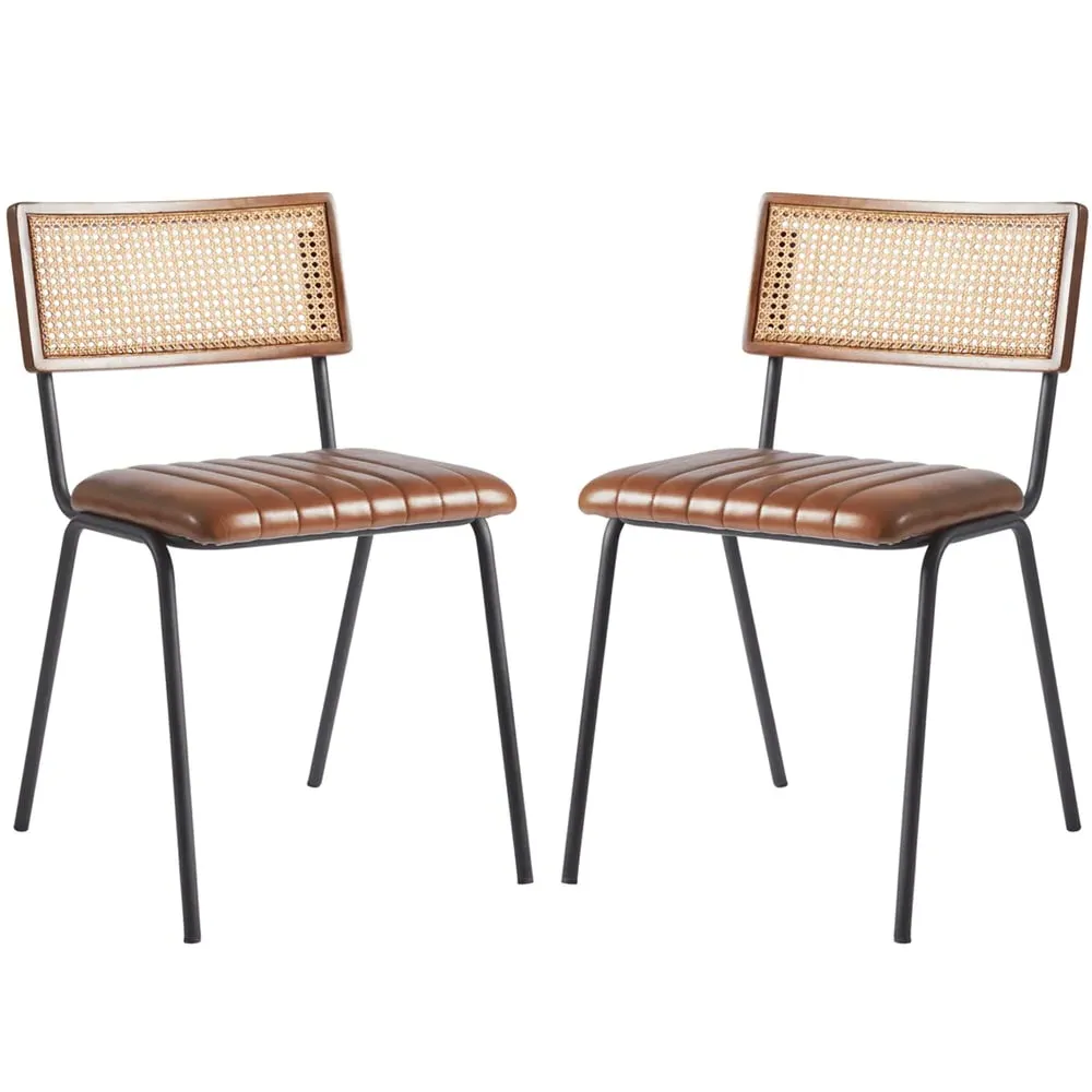 Shelby Dining Chairs in Pair - Brown, Genuine Leather image