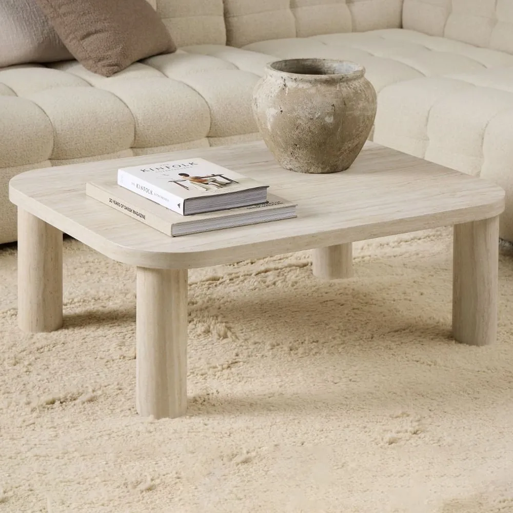 Shelby Rectangular Coffee Table - Light Travertine, Wood