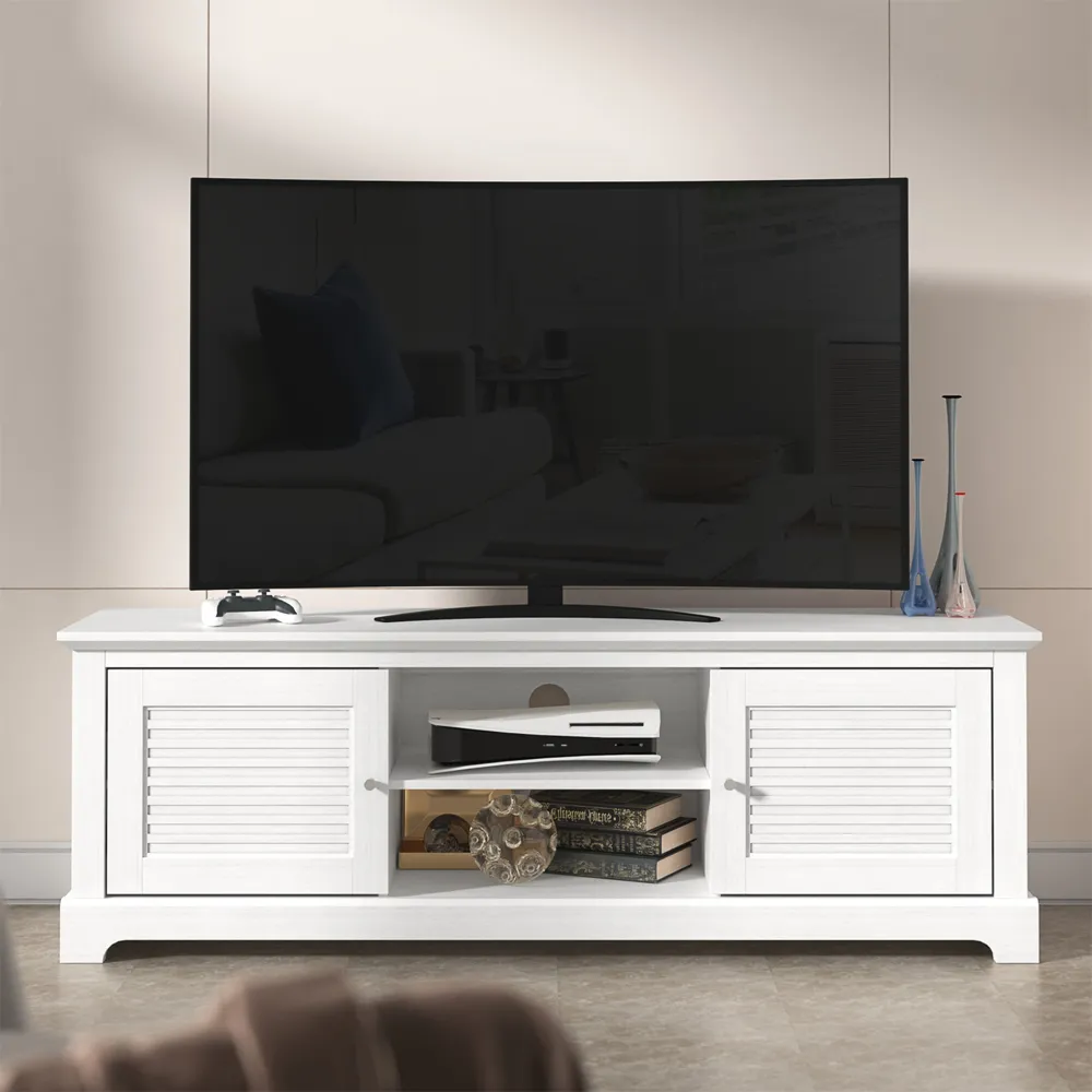Shelby TV Stand with 2 Doors - White, Particle Board product