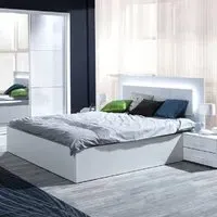 Shelton King Size Bed with LED - White, High Gloss
