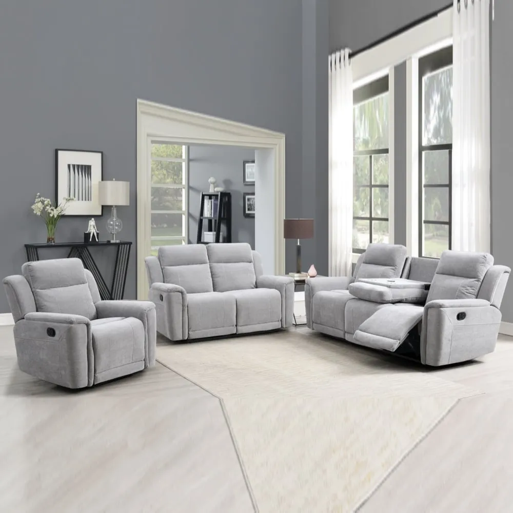 Sheridan 3-Piece Recliner Sofa Suite - Light Grey, Fabric