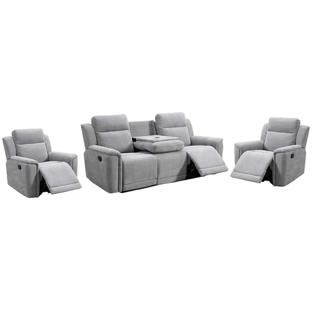 Sheridan 3+1+1 Seater Recliner Sofa Set - Light Grey, Fabric